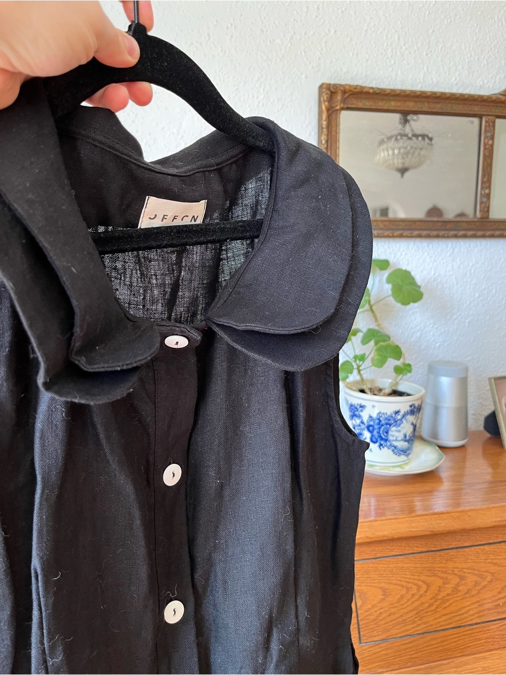 Offon Black Linen Dress with Peter Pan Collar